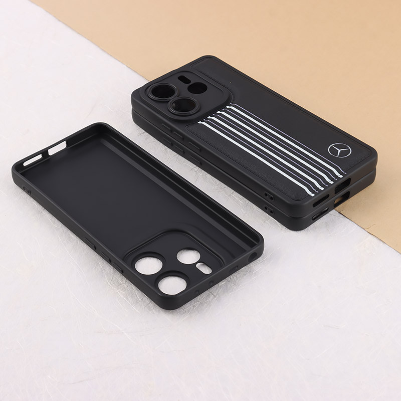 قاب چرمی شیائومی Redmi Note 14 طرح دور دوخت محافظ لنزدار