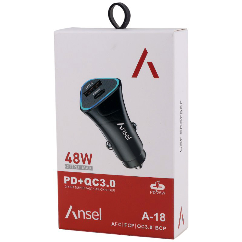 شارژر فندکی فست شارژ Ansel A-18 QC3.0 PD 3A 30W