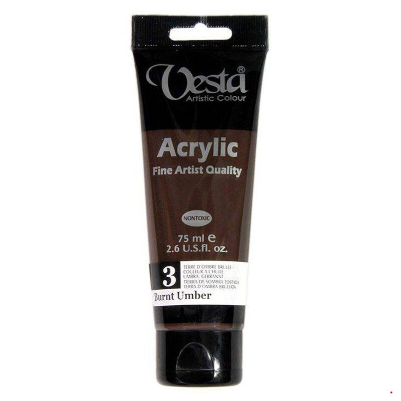 رنگ اکریلیک وستا 3 Burnt Umber حجم 75 میلی لیتر