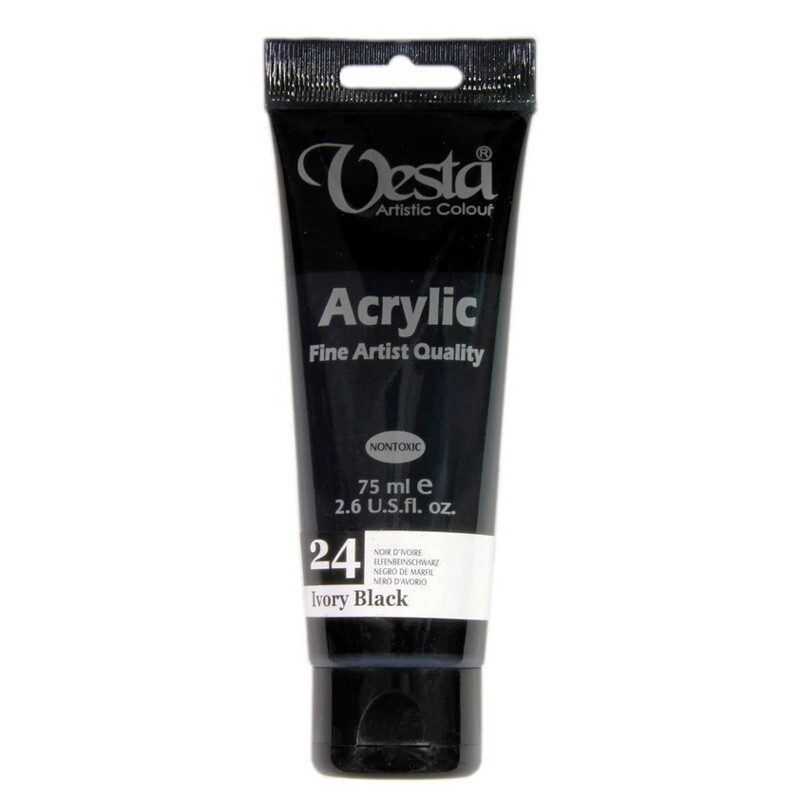 رنگ اکریلیک وستا Ivory Black 24 حجم 75 میلی لیتر