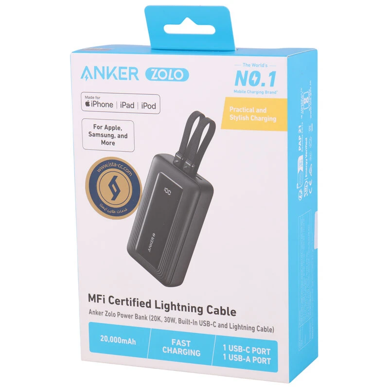 پاور بانک فست شارژ انکر Zolo A1681H11 30W ظرفیت 20000 میلی آمپر ساعت