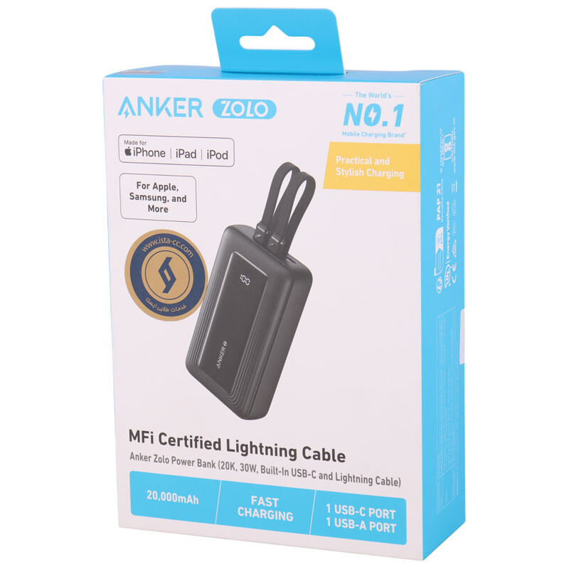 پاور بانک فست شارژ انکر Zolo A1681H11 30W ظرفیت 20000 میلی آمپر ساعت