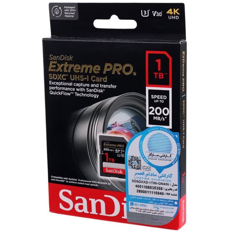 رم اس دی 1 ترابایت سن دیسک SanDisk 1TB Extreme Pro SDXC V30 U3 C10 200MB/s