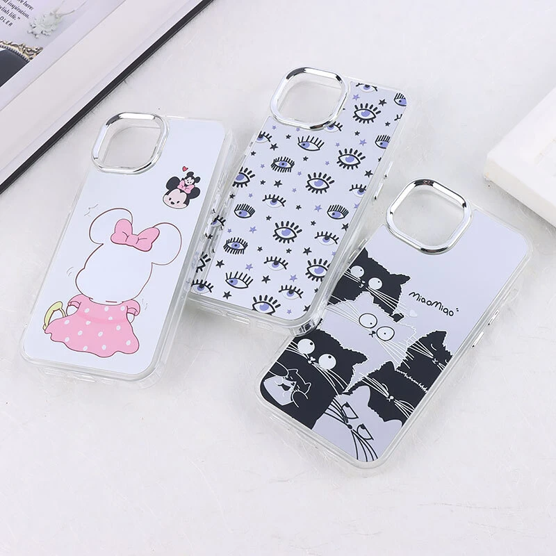 قاب آینه ای آیفون iPhone 13 / 14 طرح دار دور محافظ متال
