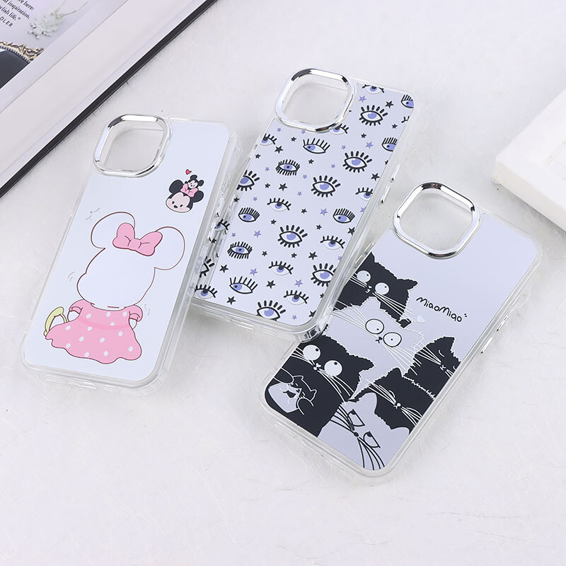 قاب آینه ای آیفون iPhone 13 / 14 طرح دار دور محافظ متال