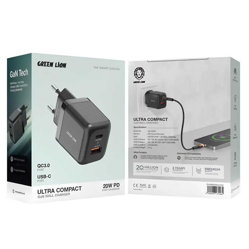 شارژر دیواری 20 وات گرین لاین Ultra Compact GL-WC31 GAN QC3.0 PD 3A