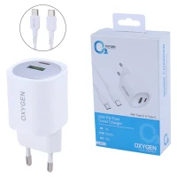 شارژر دیواری 30 وات اکسیژن CH-11 QC3.0 PD 3A + کابل تبدیل تایپ سی