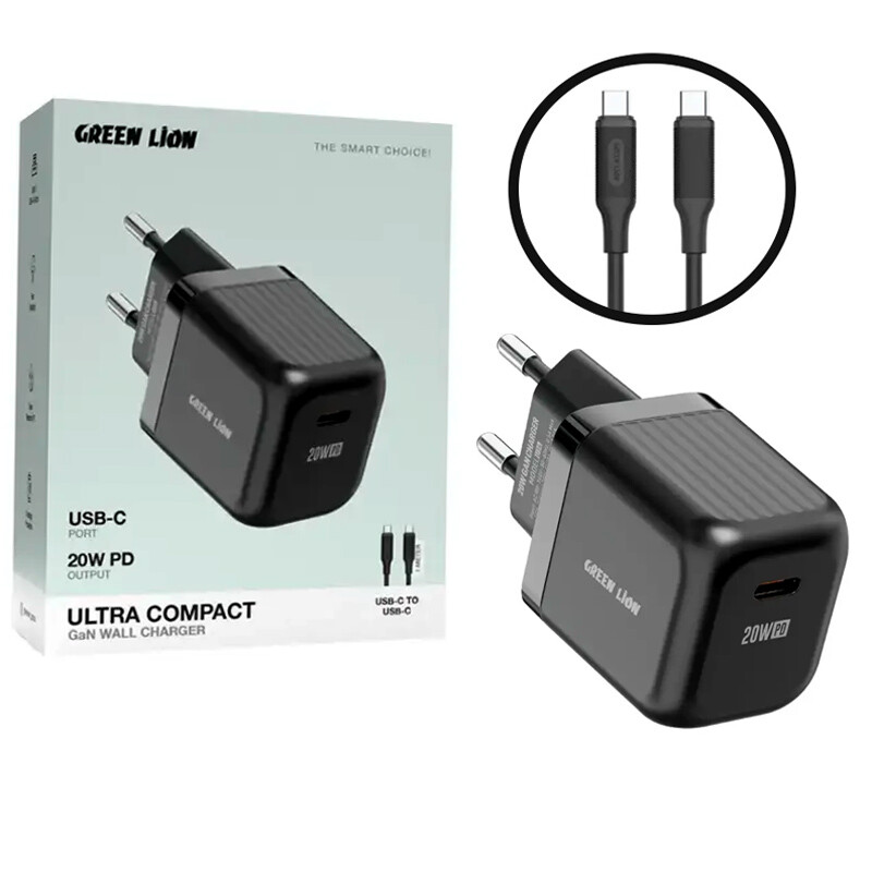 شارژر دیواری 20 وات گرین لاین Ultra Compact GL-WC30 GaN PD 3A + کابل تایپ سی