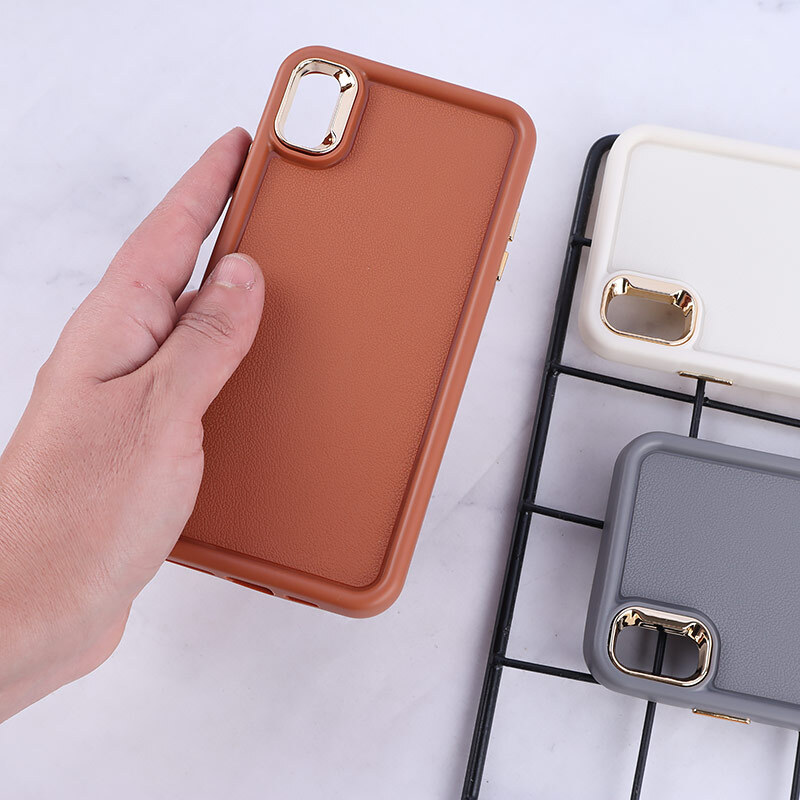 قاب سولید چرمی آیفون XS MAX دور محافظ متال