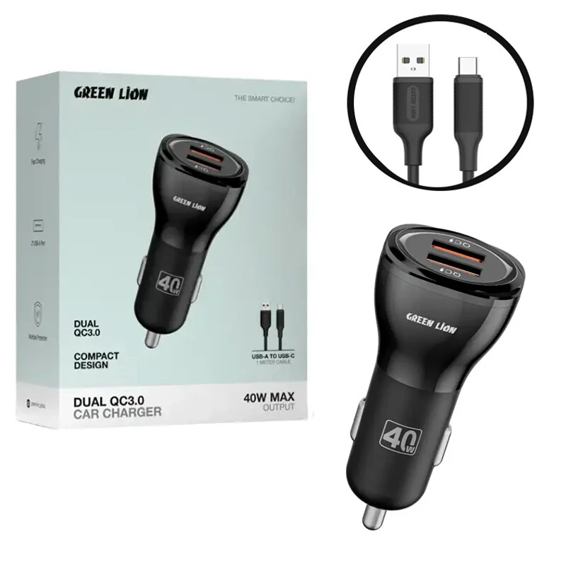 شارژر فندکی فست شارژ Green Lion GL-CC9 QC3.0 3A 20W + کابل تایپ سی