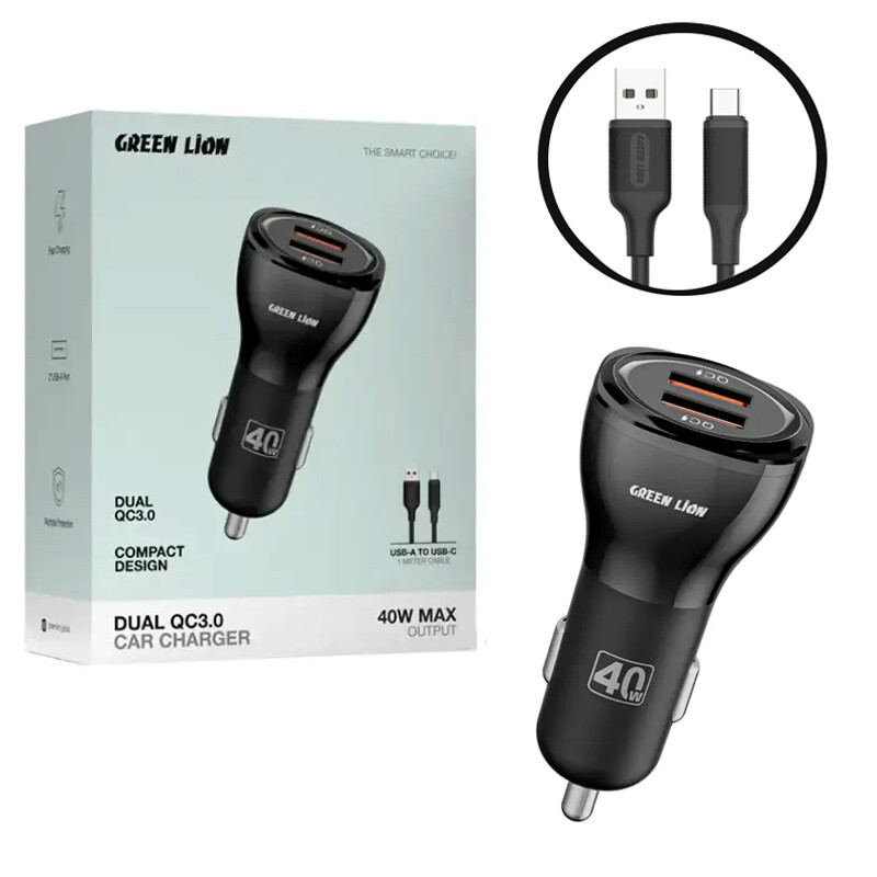 شارژر فندکی فست شارژ Green Lion GL-CC9 QC3.0 3A 20W + کابل تایپ سی
