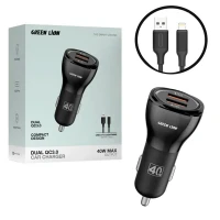 شارژر فندکی فست شارژ Green Lion GL-CC9 QC3.0 3A 20W + کابل آیفونی
