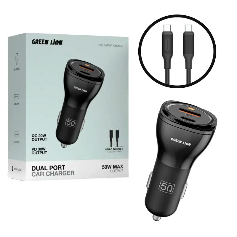 شارژر فندکی فست شارژ Green Lion GLC-5 QC3.0 PD 3A 30W + کابل تبدیل تایپ سی