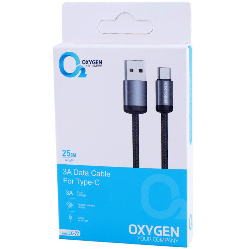 کابل کوتاه تایپ سی فست شارژ Oxygen LX-22 3A 25cm