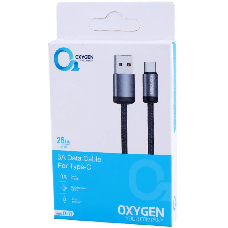 کابل کوتاه تایپ سی فست شارژ Oxygen LX-22 3A 25cm