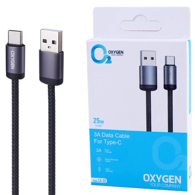 کابل کوتاه تایپ سی فست شارژ Oxygen LX-22 3A 25cm