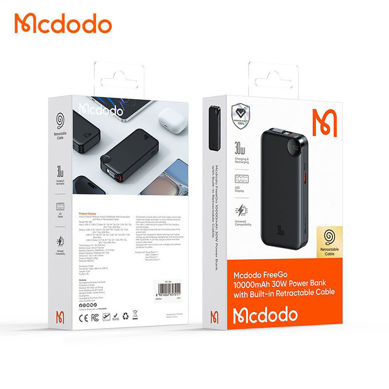 پاور بانک فست شارژ مک دودو MC-387 QC PD 30W ظرفیت 10000 میلی آمپر ساعت
