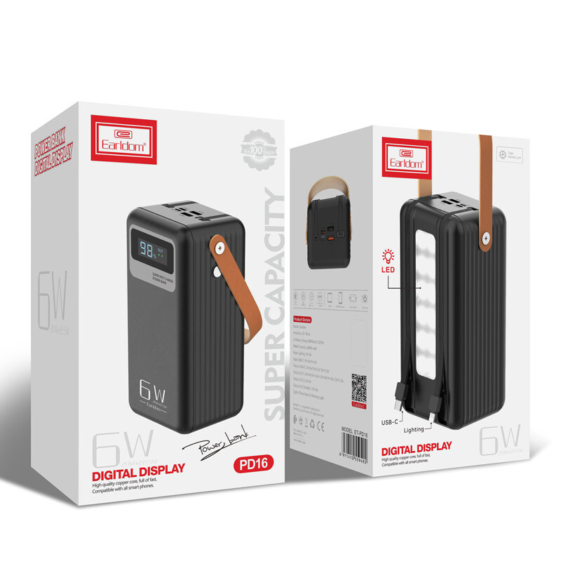 پاور بانک فست شارژ ارلدام ET-PD16 QC 22.5W ظرفیت 60000 میلی آمپر ساعت