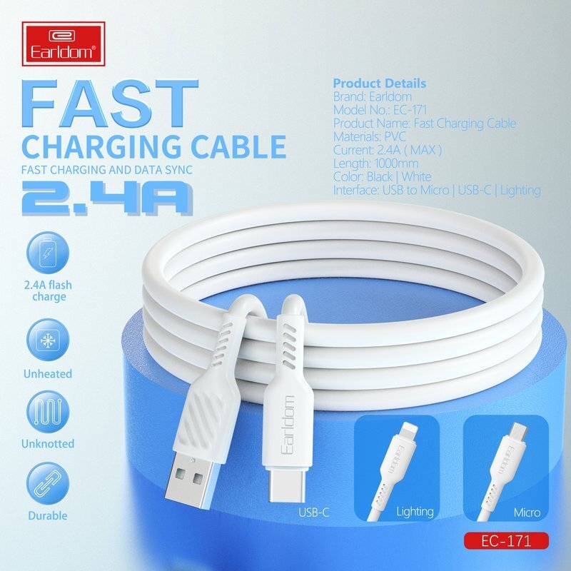 کابل میکرو یو اس بی فست شارژ Earldom EC-171M 2.4A 1m