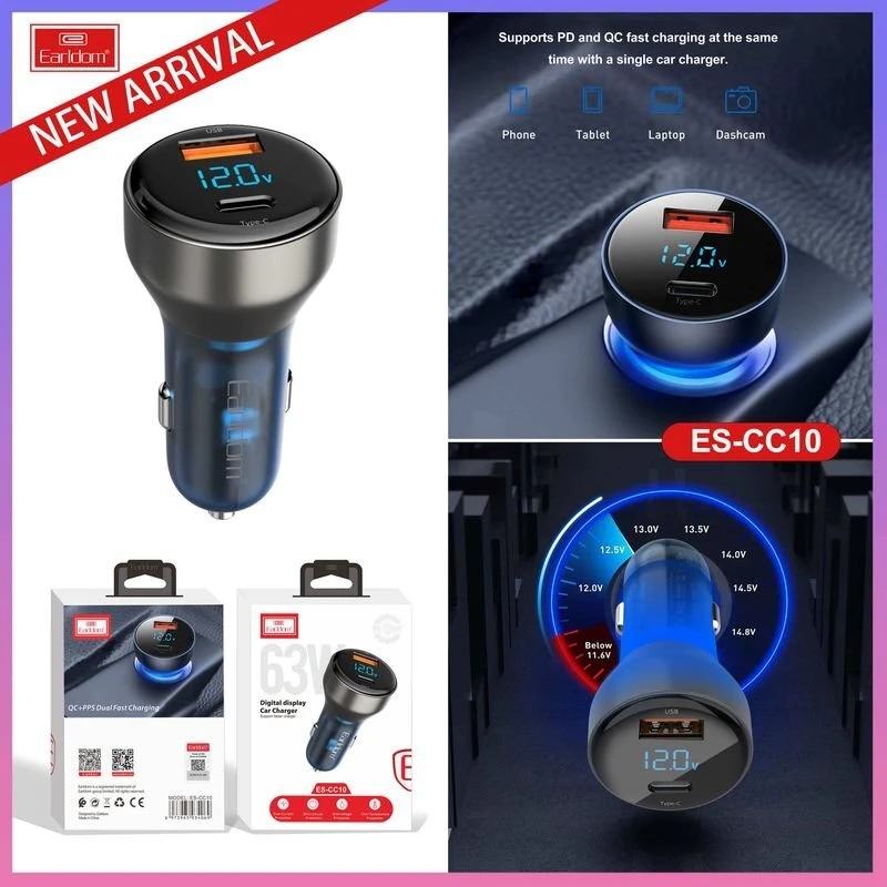 شارژر فندکی فست شارژ Earldom ES-CC10 QC3.0 PD 3.6A 45W