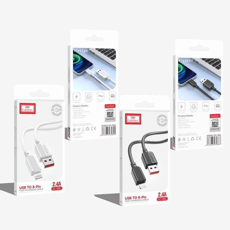 کابل آیفونی فست شارژ Earldom EC-183L 2.4A 1m