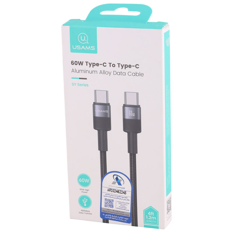 کابل تبدیل فست شارژ Usams SJ724 Type-C to Type-C 60W 1.2m