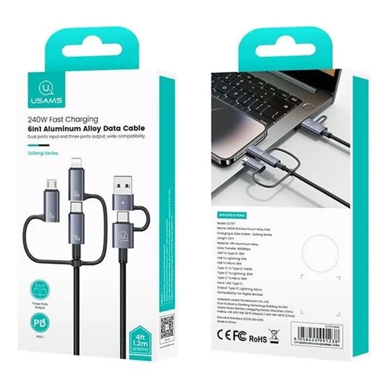 کابل تبدیل فست شارژ Usams SJ737 PD3.1 240W 1.2m