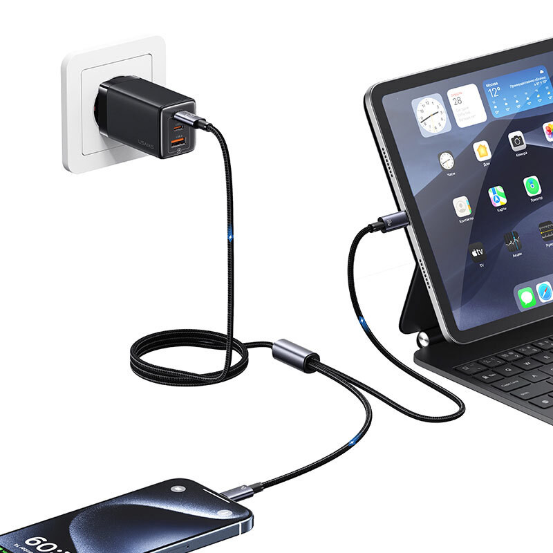 کابل 2 سر فست شارژ Usams SJ740 60W 1.2m