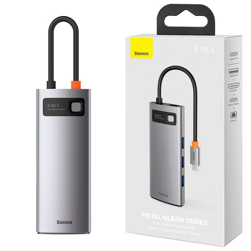 هاب 6 پورت Type-C باسئوس Metal Gleam Series CAHUB-CW0G