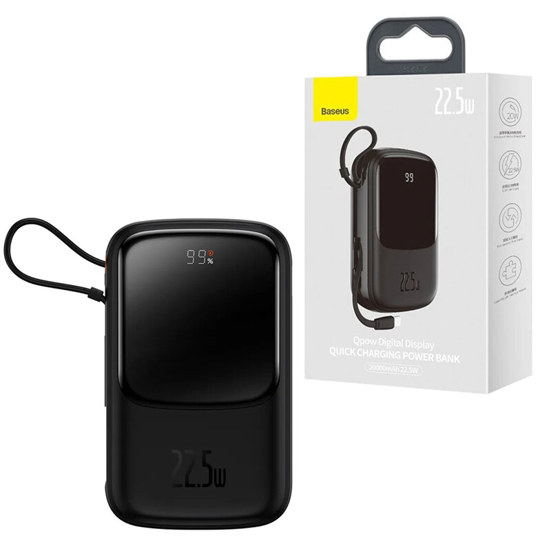 پاور بانک فست شارژ باسئوس Qpow Pro PPQD06010 QC3.0 PD 22.5W ظرفیت 10000 میلی آمپر ساعت