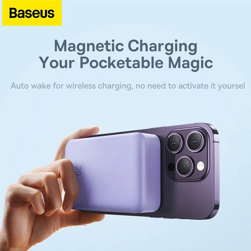 پاور بانک بی سیم فست شارژ باسئوس Magnetic Mini PPCX15000&nbsp;PD 20W ظرفیت 20000 میلی آمپر ساعت