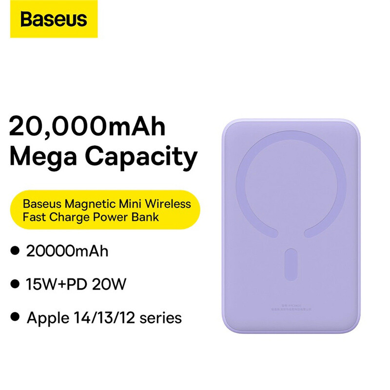 پاور بانک بی سیم فست شارژ باسئوس Magnetic Mini PPCX15000&nbsp;PD 20W ظرفیت 20000 میلی آمپر ساعت