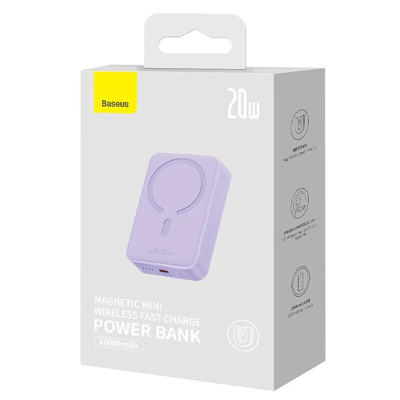 پاور بانک بی سیم فست شارژ باسئوس Magnetic Mini PPCX15000 PD 20W ظرفیت 20000 میلی آمپر ساعت