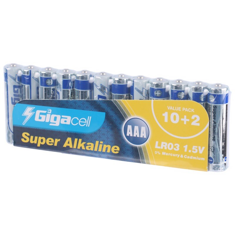 پک 2+10 باتری نیم قلمی Gigacell Super Alkaline LR03 1.5V AAA شرینک