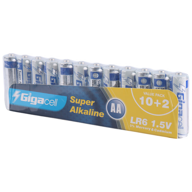 پک 2+10 باتری قلمی Gigacell Super Alkaline LR6 1.5V AA شرینک