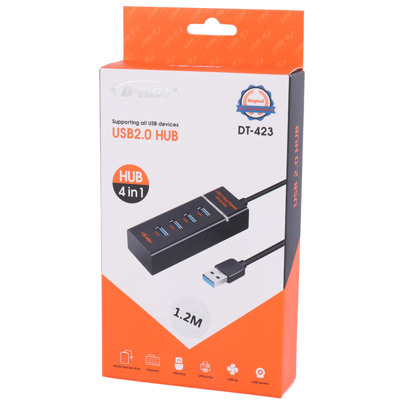هاب 4 پورت USB 2.0 دی نت DT-423 طول 1.2 متر