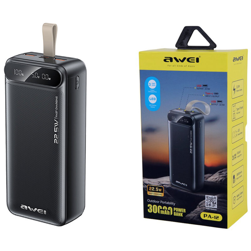 پاوربانک فست شارژ اوی PA_12 QC3.0 PD 22.5W ظرفیت 30000 میلی آمپر ساعت