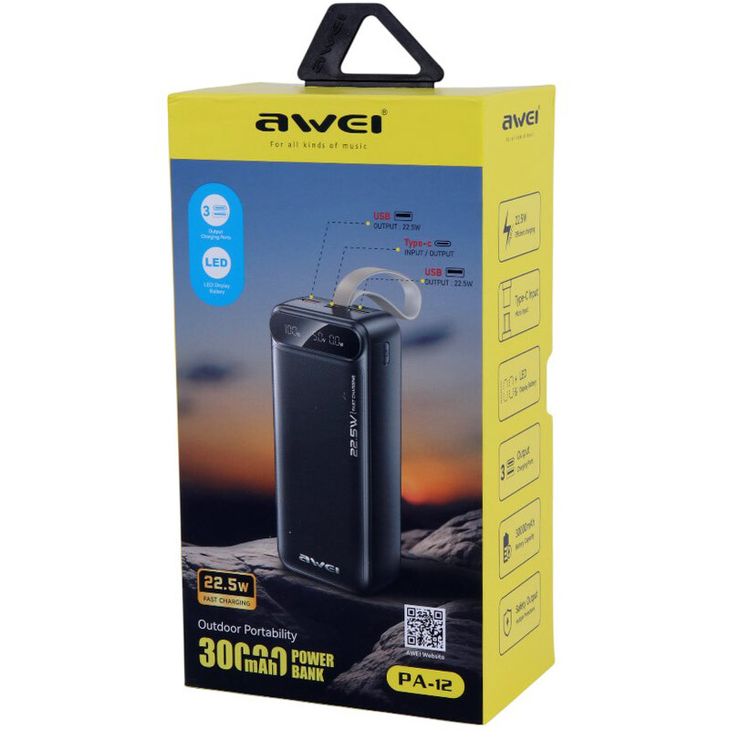 پاوربانک فست شارژ اوی PA_12 QC3.0 PD 22.5W ظرفیت 30000 میلی آمپر ساعت