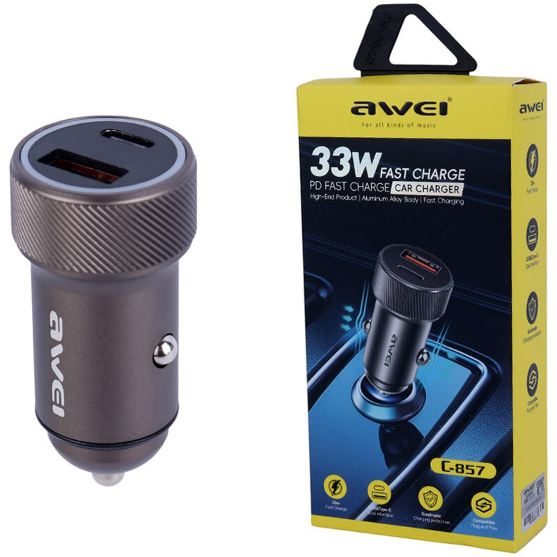 شارژر فندکی فست شارژ Awei C-857 QC PD 3A 33W