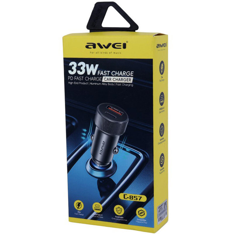 شارژر فندکی فست شارژ Awei C-857 QC PD 3A 33W