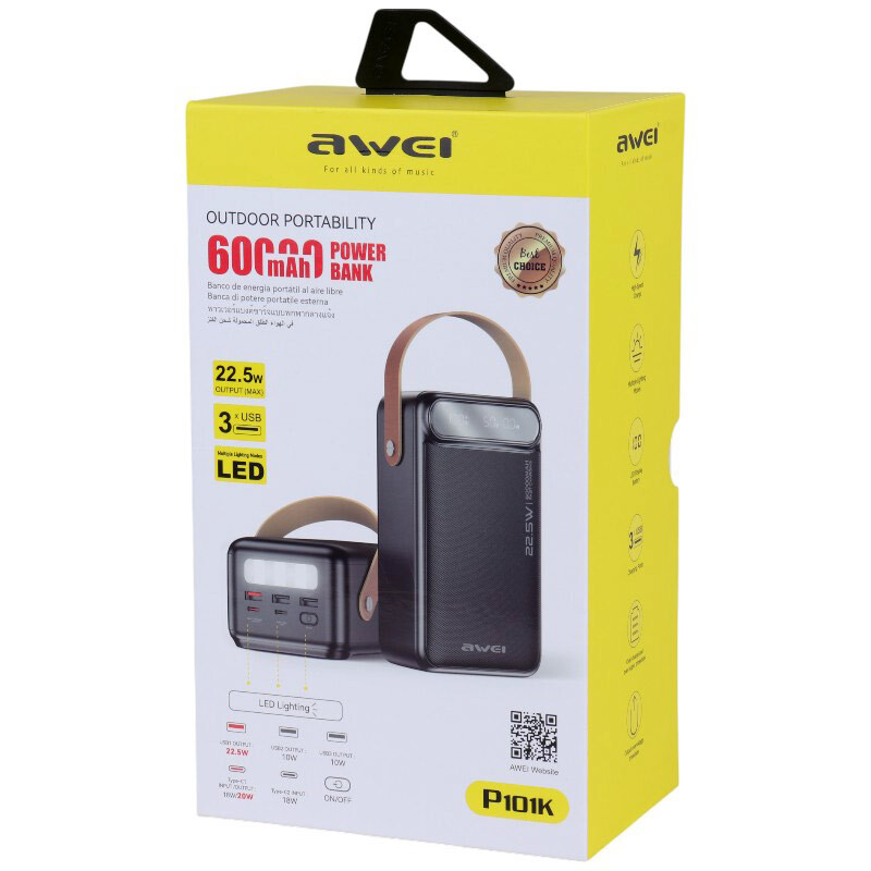 پاوربانک فست شارژ اوی P101K QC3.0 PD 22.5W ظرفیت 60000 میلی آمپر ساعت