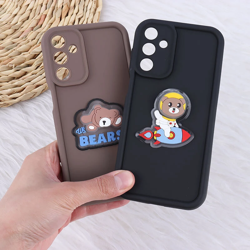 قاب سولید چراغ دار سامسونگ Galaxy A15 عروسکی برجسته محافظ لنزدار