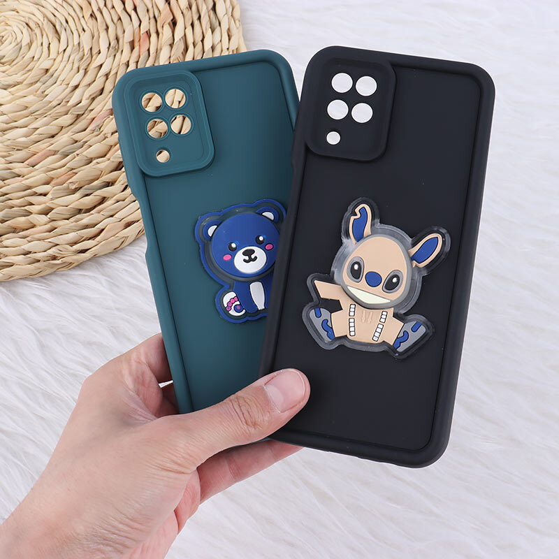 قاب سولید چراغ دار سامسونگ Galaxy A12 / M12 عروسکی برجسته محافظ لنزدار