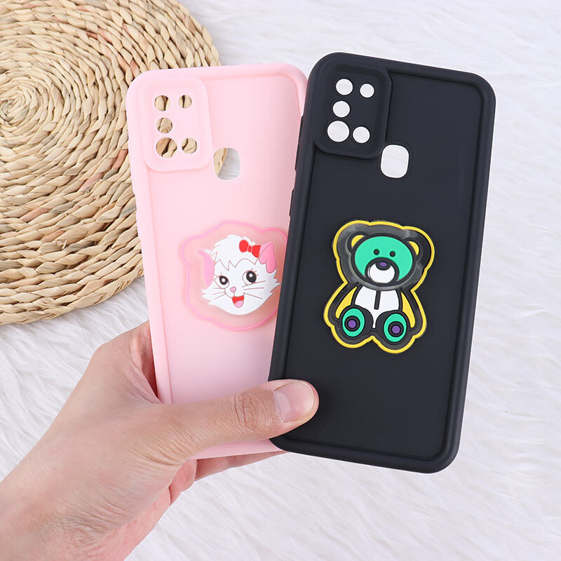قاب سولید چراغ دار سامسونگ Galaxy A21s عروسکی برجسته محافظ لنزدار