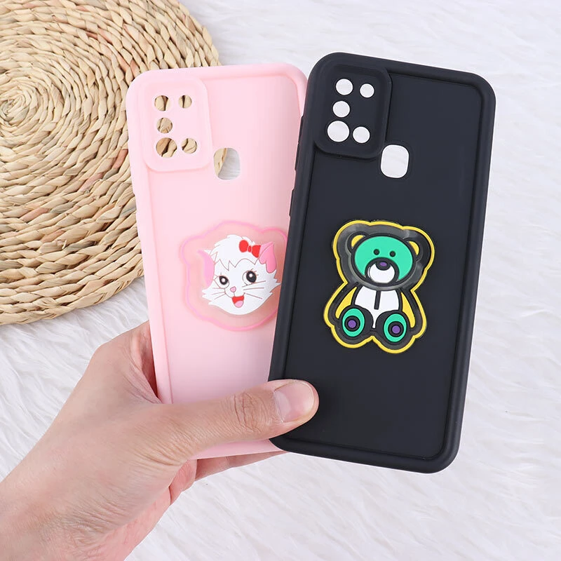 قاب سولید چراغ دار سامسونگ Galaxy A21s عروسکی برجسته محافظ لنزدار