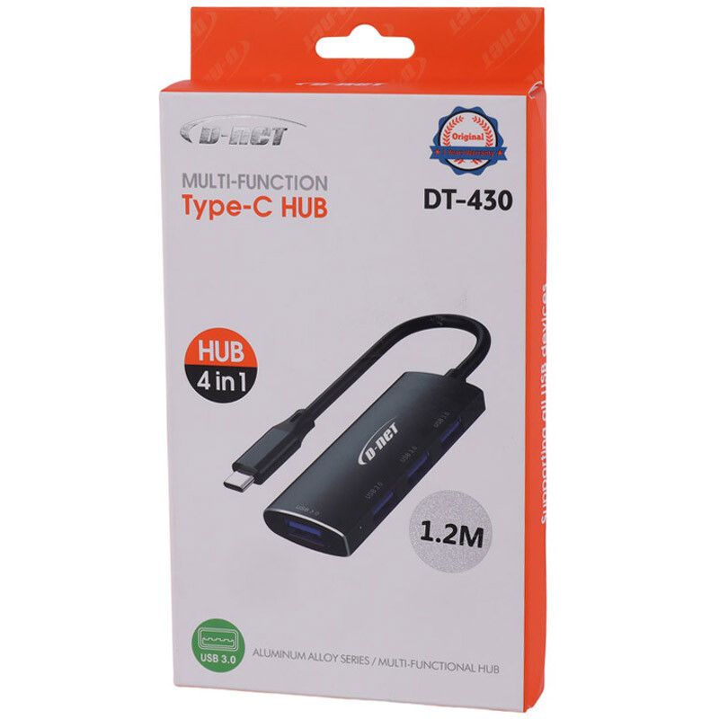 هاب 4 پورت Type-C دی نت DT-430 1.2m