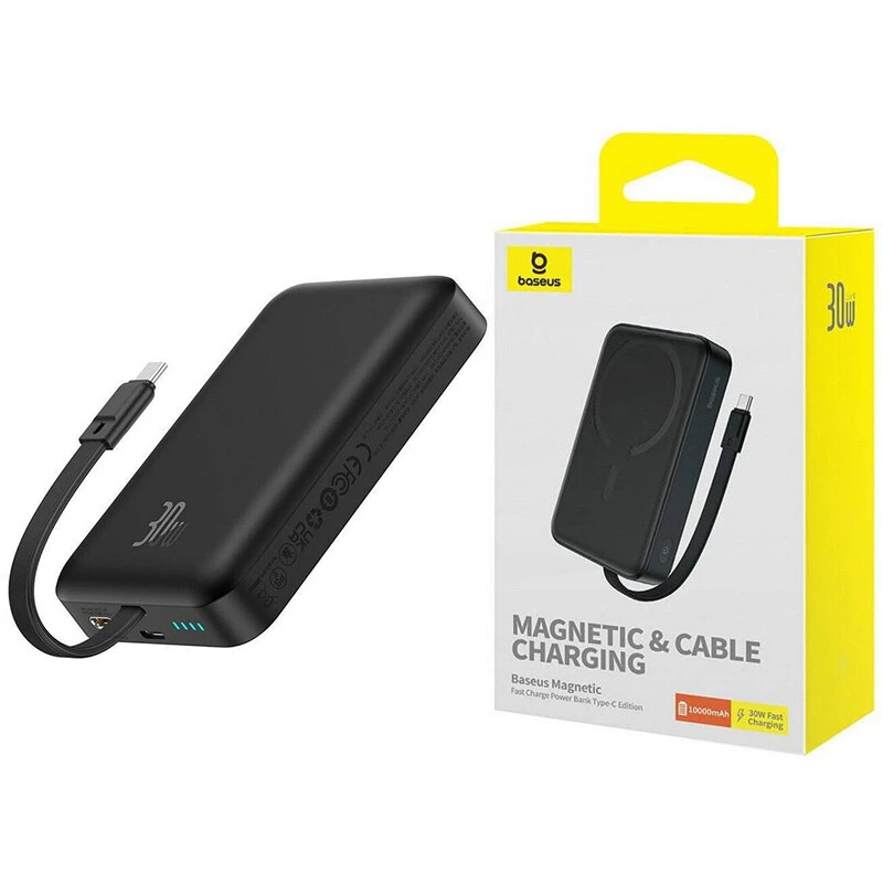 پاور بانک بی سیم فست شارژ باسئوس Magnetic P1002210b113 PD 30W ظرفیت 10000 میلی آمپر ساعت