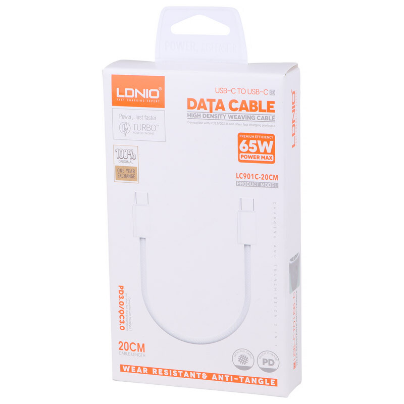 کابل تبدیل کوتاه فست شارژ Ldnio LC901C Type-C To Type-C QC3.0 PD3.0 65W 20cm
