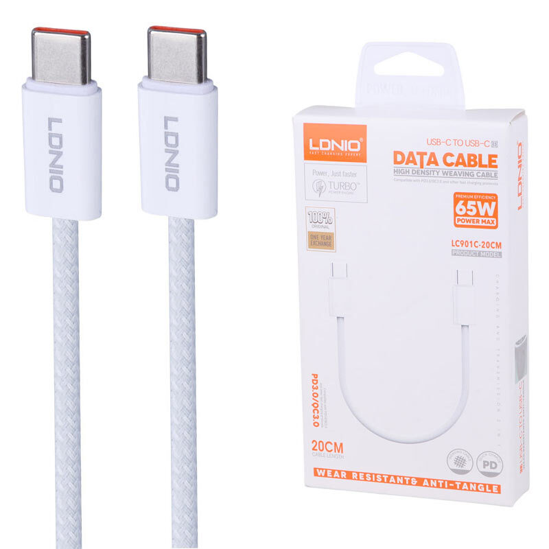 کابل تبدیل کوتاه فست شارژ Ldnio LC901C Type-C To Type-C QC3.0 PD3.0 65W 20cm