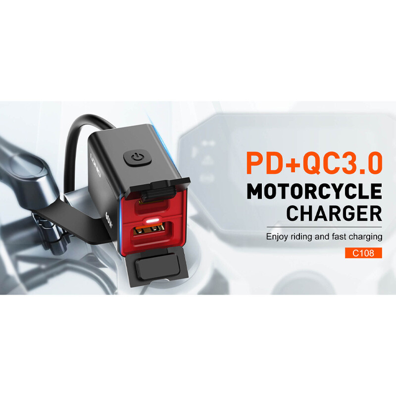 شارژر موبایل موتور سیکلت فست شارژ LDNIO C108 QC3.0 PD 3A 30W